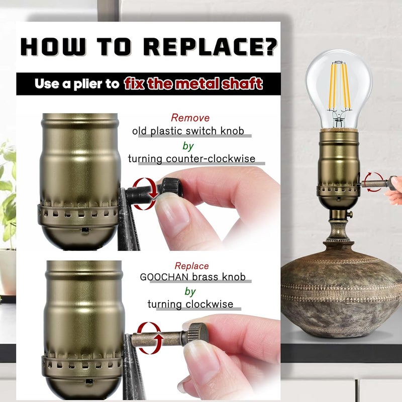 GooChan Lamp Switch Knob,Turn On/Off Brass Light Switch Knob Replacement,Standard Size Twist Switch Knobs,Antique Brass Color (4 Mixed Sizes - Antique Brass) - Image 5